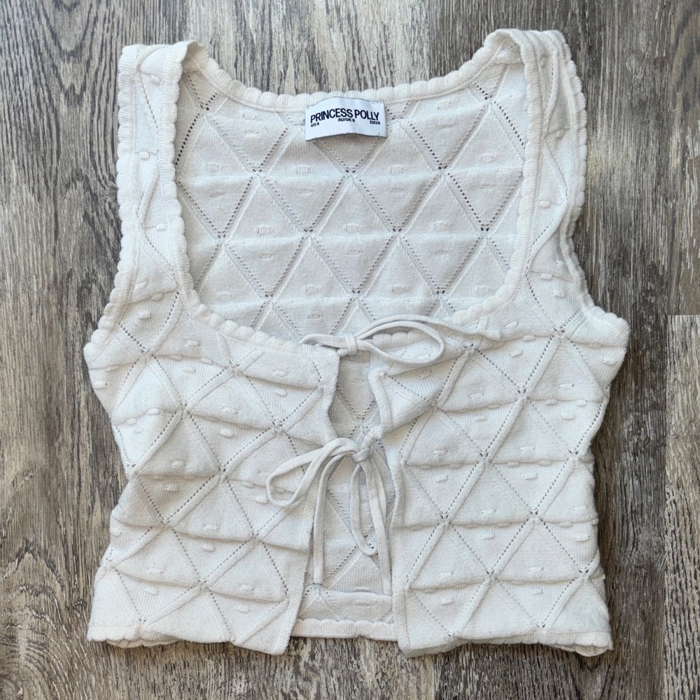 Princess Polly Cream Knit Front Tie Top ***